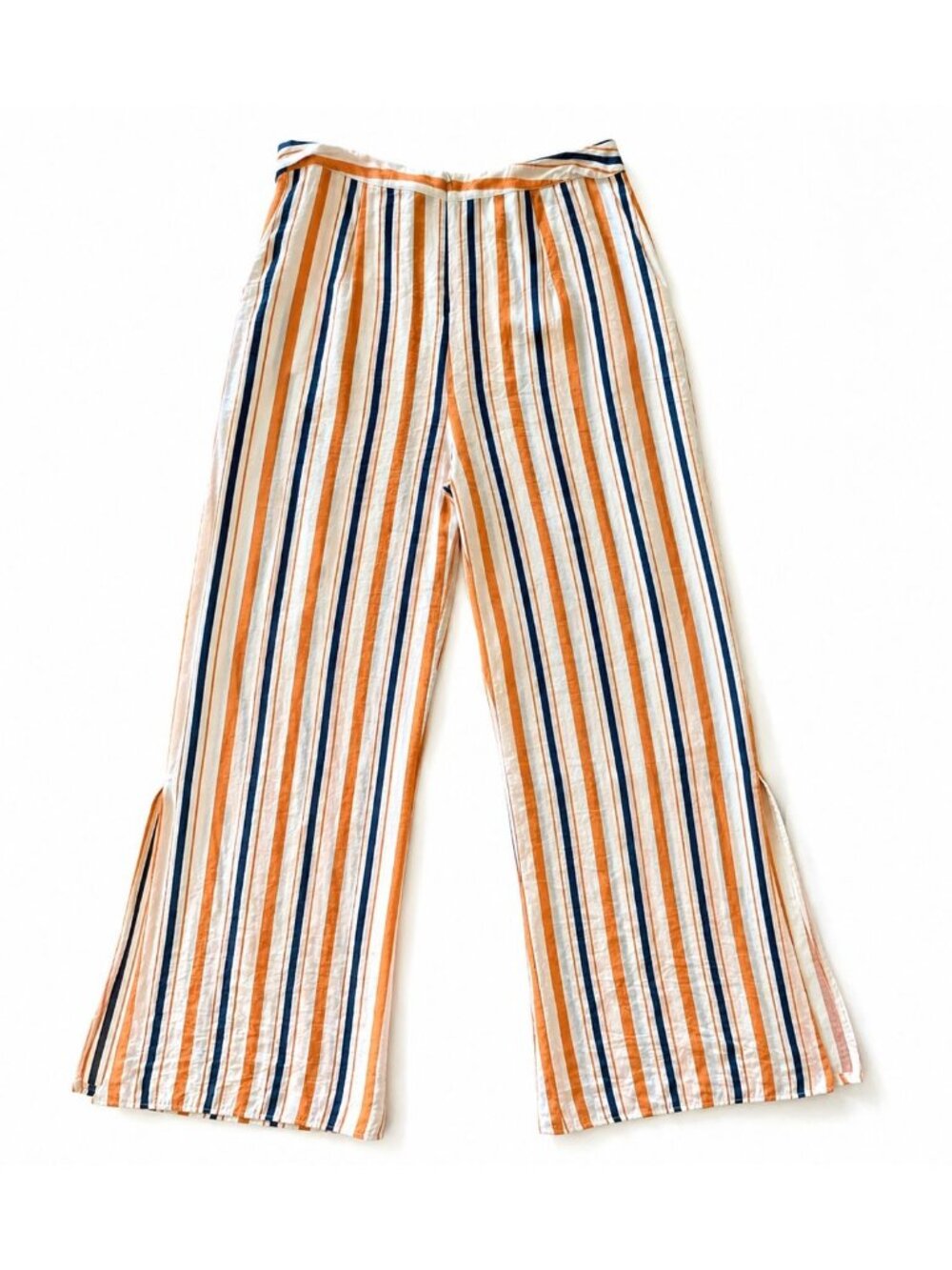 Lulumari L Wide Leg Stripe Pants Orange Blue Side Slit Resort Coastal - Picture 3 of 16